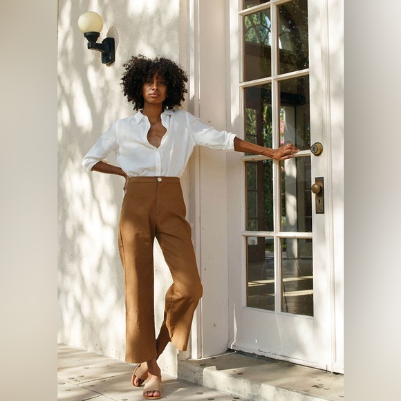 Together Segal Pants - Together Segal The Faye Brown Textured Wide Leg Crop 100% Cotton Pants Sz S